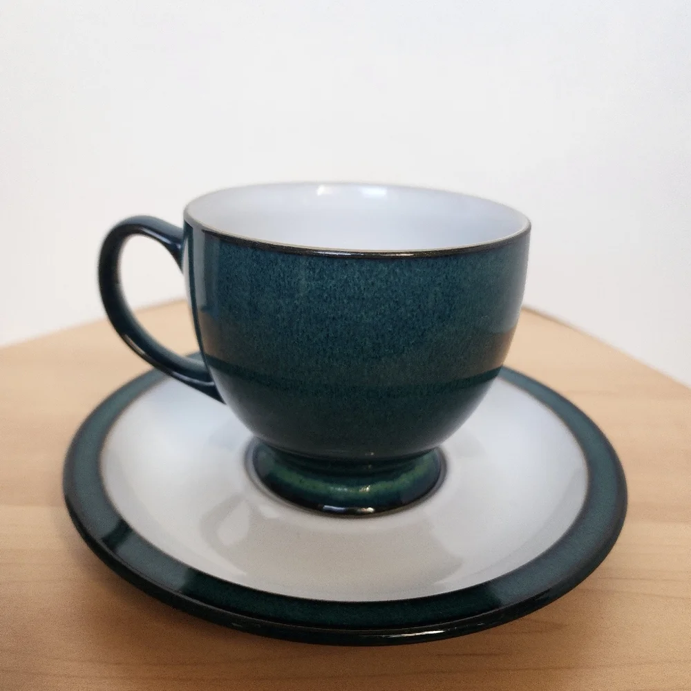 Vintage Denby England Greenwich Teal Stoneware Cup & Saucer Set